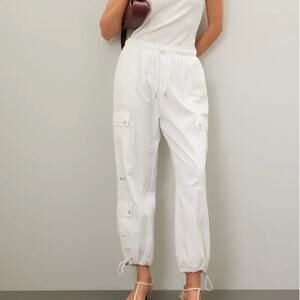Cinq a Sept White Ripstop Cargo Jogger Pants SMALL Streetwear Designer $300